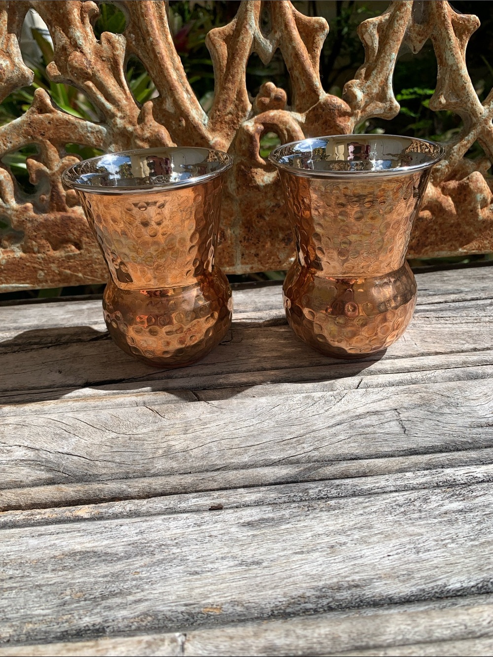 Tuscan Copper Hammered Pair of Decorative Tumblers